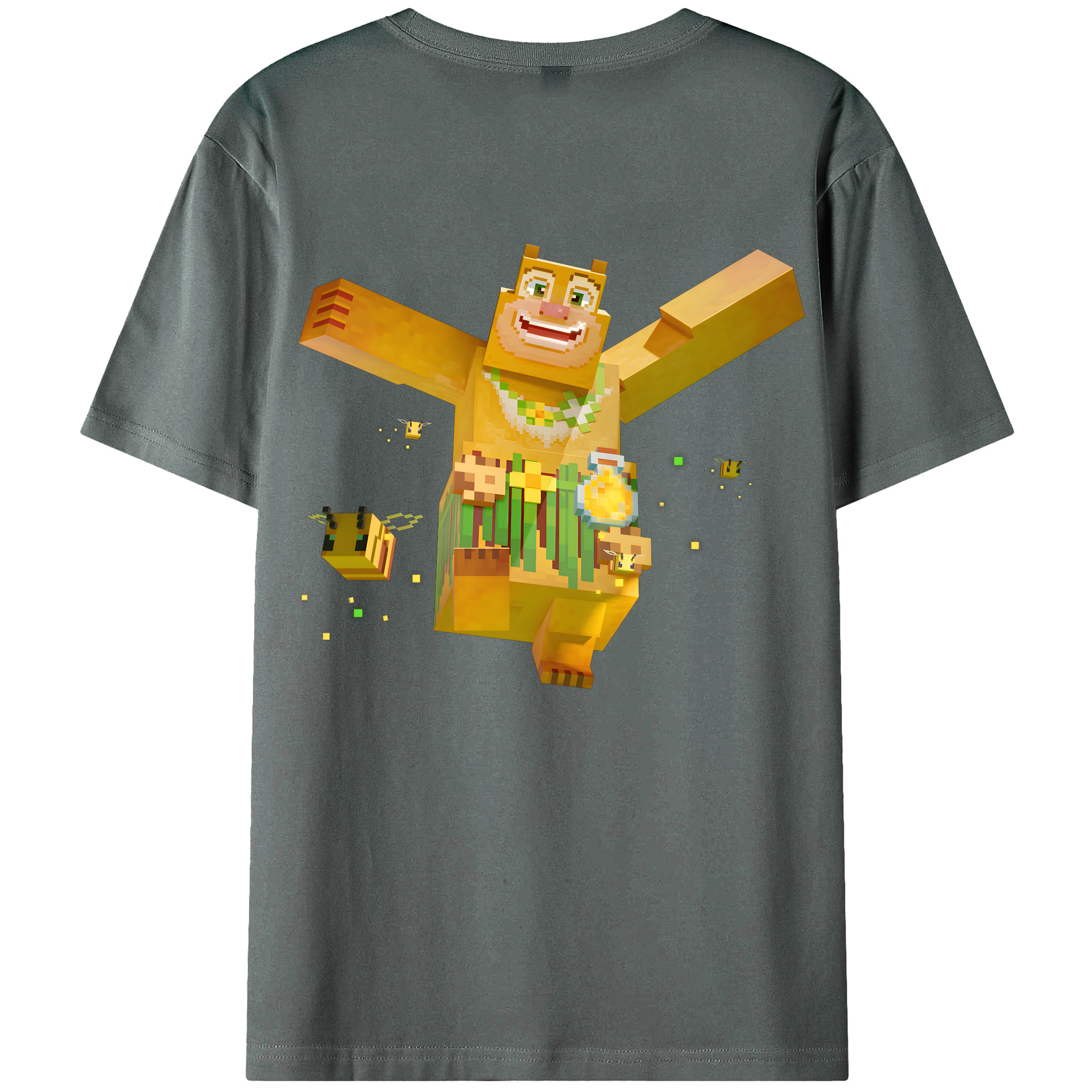 （画像用） マインクラフト ブロックの世界 Minecraft MC Block world 綿100％ メンズ半袖Tシャツ（バックプリント） 通気性
